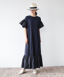 ELFRANK | 異素材ドッキングフリルスリーブロングワンピース【洗える】(ワンピース)