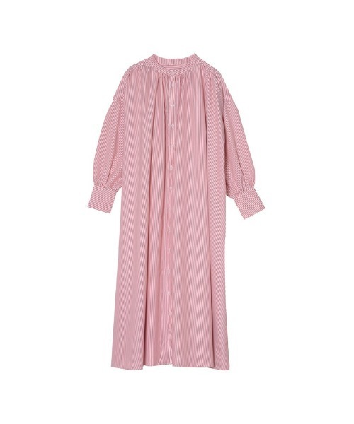 Re:EDIT(リエディ)の「先染めストライプギャザーワンピース(シャツワンピース・レディース・レッド/グリーン/ネイビー/ライトブルー・MEDIUM)」の4枚目の写真