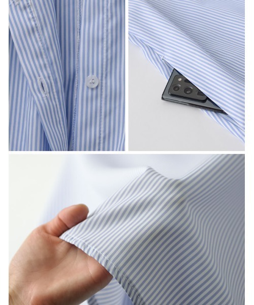 Re:EDIT(リエディ)の「先染めストライプギャザーワンピース(シャツワンピース・レディース・レッド/グリーン/ネイビー/ライトブルー・MEDIUM)」の17枚目の写真