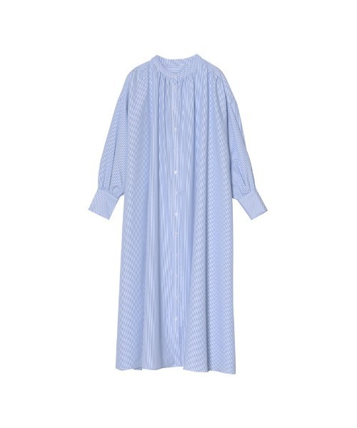 Re:EDIT(リエディ)の「先染めストライプギャザーワンピース(シャツワンピース・レディース・レッド/グリーン/ネイビー/ライトブルー・MEDIUM)」の11枚目の写真