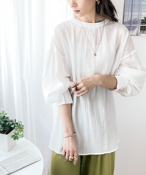 セール】一枚で主役な上級見え。綿100%、2way楊柳ブラウス（シャツ