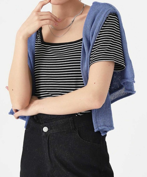 ANAP（アナップ）の「前後2WAYリブボーダーTシャツ（Tシャツ/カットソー・レディース・アイボリー/ブラック/グリーン・FREE）」の3枚目の写真