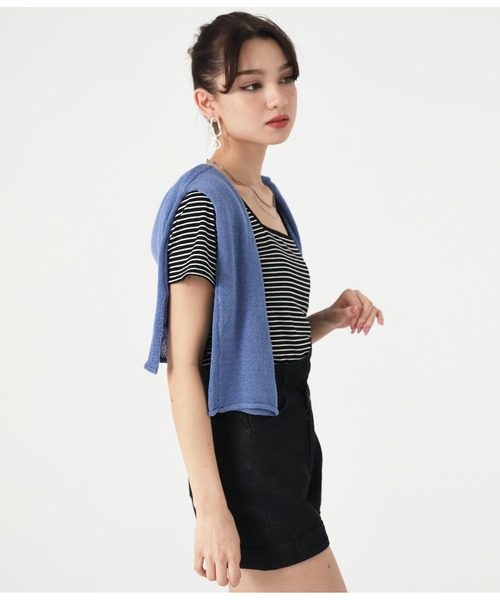 ANAP（アナップ）の「前後2WAYリブボーダーTシャツ（Tシャツ/カットソー・レディース・アイボリー/ブラック/グリーン・FREE）」の5枚目の写真