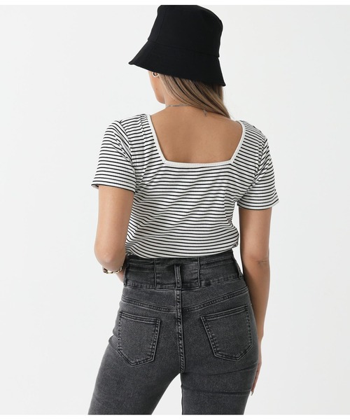 ANAP（アナップ）の「前後2WAYリブボーダーTシャツ（Tシャツ/カットソー・レディース・アイボリー/ブラック/グリーン・FREE）」の8枚目の写真