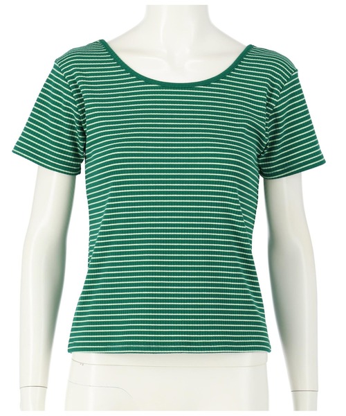ANAP（アナップ）の「前後2WAYリブボーダーTシャツ（Tシャツ/カットソー・レディース・アイボリー/ブラック/グリーン・FREE）」の4枚目の写真