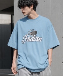 【Bl】刺繍プリントオーバーサイズTシャツ 半袖 / INDIAN