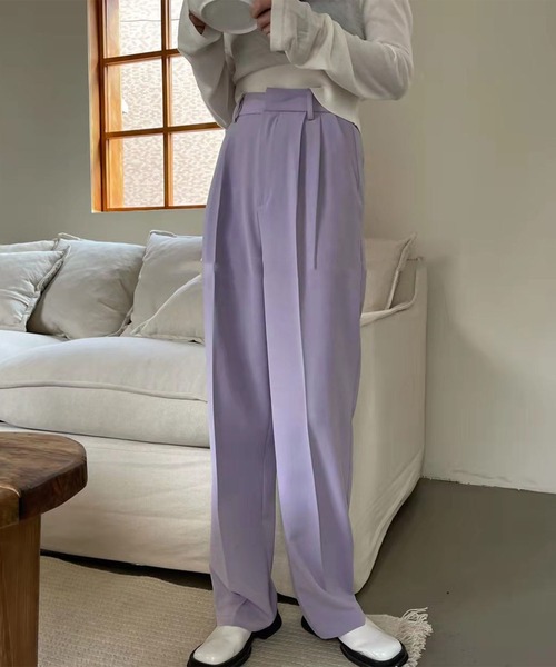 me+em select（ミームセレクト）の「【５色展開 ／４サイズ 】センタープレスハイウエストカラータックスラックス（スラックス・レディース・ブラック/パープル/ホワイト/ダークベージュ/グリーン・SMALL/LARGE/MEDIUM/X-LARGE）」の5枚目の写真