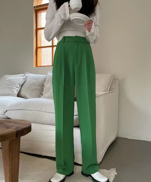 me+em select（ミームセレクト）の「【５色展開 ／４サイズ 】センタープレスハイウエストカラータックスラックス（スラックス・レディース・ブラック/パープル/ホワイト/ダークベージュ/グリーン・SMALL/LARGE/MEDIUM/X-LARGE）」の10枚目の写真