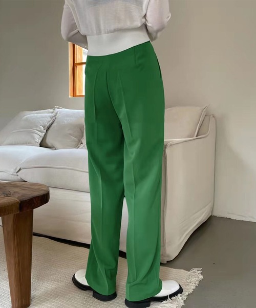 me+em select（ミームセレクト）の「【５色展開 ／４サイズ 】センタープレスハイウエストカラータックスラックス（スラックス・レディース・ブラック/パープル/ホワイト/ダークベージュ/グリーン・SMALL/LARGE/MEDIUM/X-LARGE）」の12枚目の写真