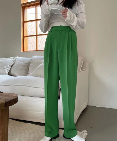 me+em select（ミームセレクト）の「【５色展開 ／４サイズ 】センタープレスハイウエストカラータックスラックス（スラックス・レディース・ブラック/パープル/ホワイト/ダークベージュ/グリーン・SMALL/LARGE/MEDIUM/X-LARGE）」の11枚目の写真