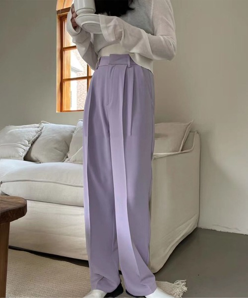 me+em select（ミームセレクト）の「【５色展開 ／４サイズ 】センタープレスハイウエストカラータックスラックス（スラックス・レディース・ブラック/パープル/ホワイト/ダークベージュ/グリーン・SMALL/LARGE/MEDIUM/X-LARGE）」の6枚目の写真