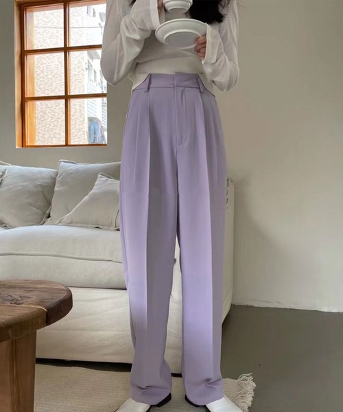 me+em select（ミームセレクト）の「【５色展開 ／４サイズ 】センタープレスハイウエストカラータックスラックス（スラックス・レディース・ブラック/パープル/ホワイト/ダークベージュ/グリーン・SMALL/LARGE/MEDIUM/X-LARGE）」の7枚目の写真