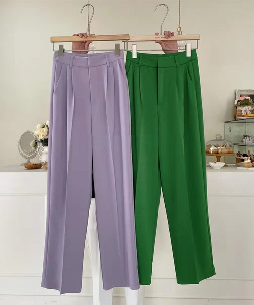 me+em select（ミームセレクト）の「【５色展開 ／４サイズ 】センタープレスハイウエストカラータックスラックス（スラックス・レディース・ブラック/パープル/ホワイト/ダークベージュ/グリーン・SMALL/LARGE/MEDIUM/X-LARGE）」の9枚目の写真