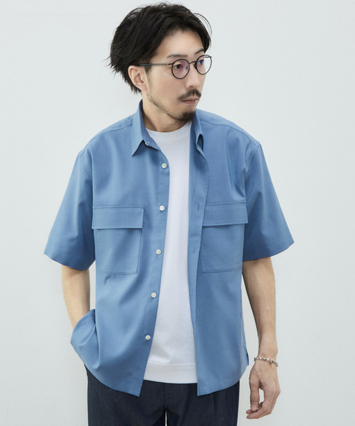 MEN'S MELROSE(メンズメルローズ)の「リフラクスポプリンオーバーシャツ(シャツ/ブラウス・メンズ・ベージュ/ブルー/ラベンダー/チャコールグレー/グレイッシュベージュ・2/3/4)」の4枚目の写真