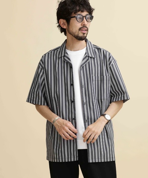 NANO universe（ナノユニバース）の「LB.04/ストライプコットンオープンカラーシャツ（シャツ/ブラウス・メンズ・チャコール/ネイビー/ホワイト・XL/S/M/L）」の6枚目の写真