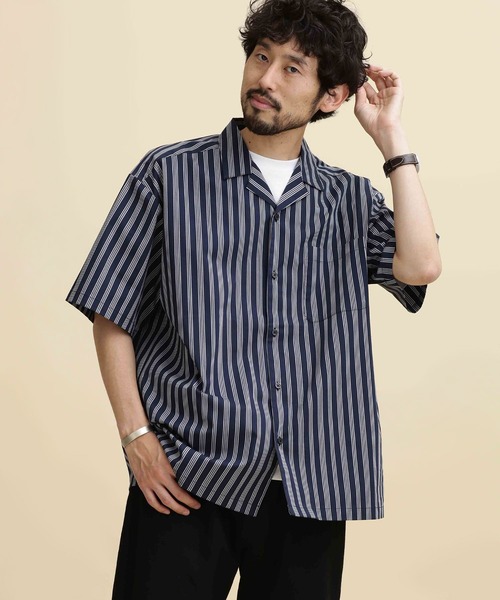 NANO universe（ナノユニバース）の「LB.04/ストライプコットンオープンカラーシャツ（シャツ/ブラウス・メンズ・チャコール/ネイビー/ホワイト・XL/S/M/L）」の14枚目の写真