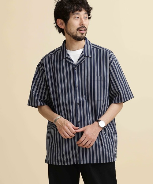 NANO universe（ナノユニバース）の「LB.04/ストライプコットンオープンカラーシャツ（シャツ/ブラウス・メンズ・チャコール/ネイビー/ホワイト・XL/S/M/L）」の8枚目の写真