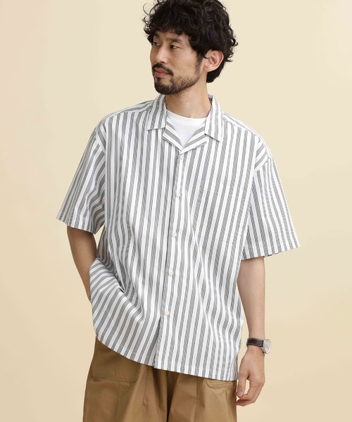 NANO universe（ナノユニバース）の「LB.04/ストライプコットンオープンカラーシャツ（シャツ/ブラウス・メンズ・チャコール/ネイビー/ホワイト・XL/S/M/L）」の4枚目の写真