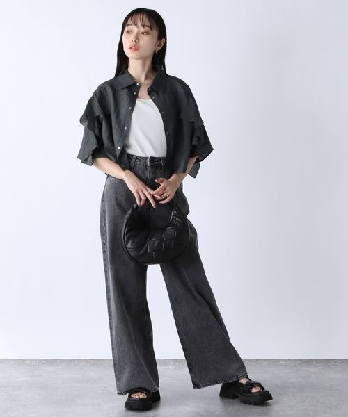 JEANASIS（ジーナシス）の「キルティングMOONBAG/344219（ショルダーバッグ・レディース・ブラック/オフホワイト/ライトパープル・FREE）」の5枚目の写真