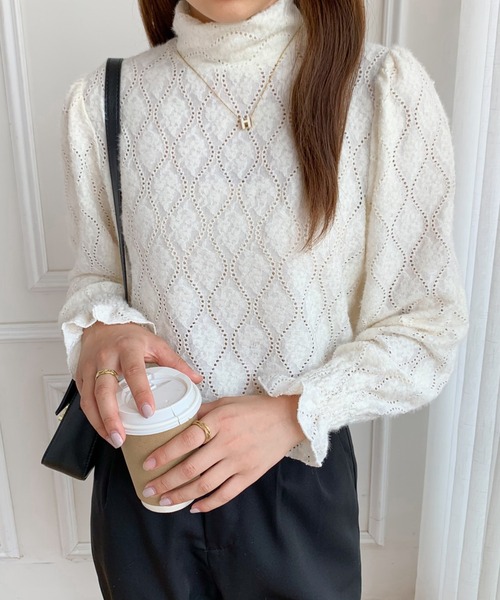 ABITOKYO（アビトーキョー）の「ハイネックロングスリーブカットレースブラウス（Tシャツ/カットソー・レディース・ブラック/アイボリー/ブルーグレー・M/L）」の10枚目の写真