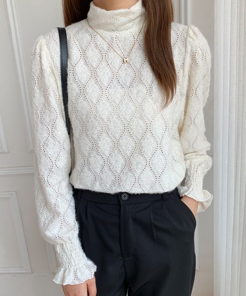 ABITOKYO（アビトーキョー）の「ハイネックロングスリーブカットレースブラウス（Tシャツ/カットソー・レディース・ブラック/アイボリー/ブルーグレー・M/L）」の12枚目の写真