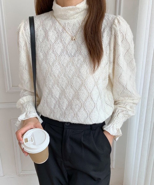 ABITOKYO（アビトーキョー）の「ハイネックロングスリーブカットレースブラウス（Tシャツ/カットソー・レディース・ブラック/アイボリー/ブルーグレー・M/L）」の14枚目の写真