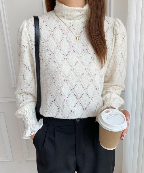 ABITOKYO（アビトーキョー）の「ハイネックロングスリーブカットレースブラウス（Tシャツ/カットソー・レディース・ブラック/アイボリー/ブルーグレー・M/L）」の22枚目の写真