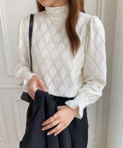 ABITOKYO（アビトーキョー）の「ハイネックロングスリーブカットレースブラウス（Tシャツ/カットソー・レディース・ブラック/アイボリー/ブルーグレー・M/L）」の16枚目の写真