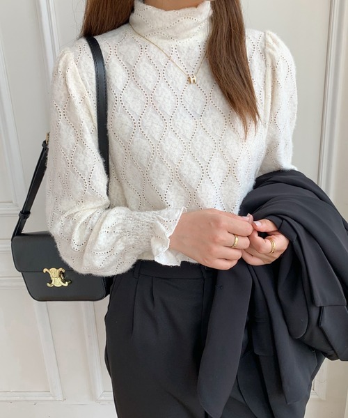 ABITOKYO（アビトーキョー）の「ハイネックロングスリーブカットレースブラウス（Tシャツ/カットソー・レディース・ブラック/アイボリー/ブルーグレー・M/L）」の8枚目の写真