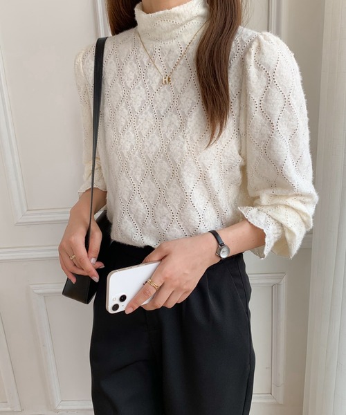 ABITOKYO（アビトーキョー）の「ハイネックロングスリーブカットレースブラウス（Tシャツ/カットソー・レディース・ブラック/アイボリー/ブルーグレー・M/L）」の20枚目の写真