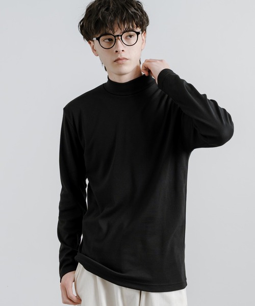 Rocky Monroe(ロッキーモンロー)の「ハイネックカットソー マイクロスムースロングスリーブTシャツ(Tシャツ/カットソー・メンズ・ブラック/オフホワイト/グレイッシュベージュ/サックスブルー・LL/L/M)」の1枚目の写真