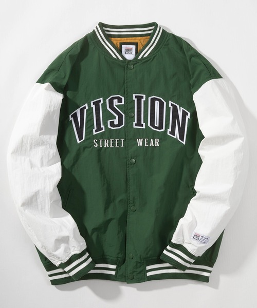 VISION STREET WEAR(ヴィジョンストリートウェア)の「【VISION STREET WEAR/ヴィジョンストリートウェア】アーチロゴワッペン刺繍 リブライン ナイロンスタジャン/ ビッグシルエット(スタジャン・メンズ・グリーン系その他/ブラック/ネイビー/ブルー系その他/グリーン・L/XL/M)」の3枚目の写真