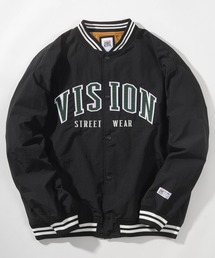 【VISION STREET WEAR/ヴィジョンストリートウェア】アーチロゴワッペン刺繍 リブライン ナイロンスタジャン/ ビッグシルエット