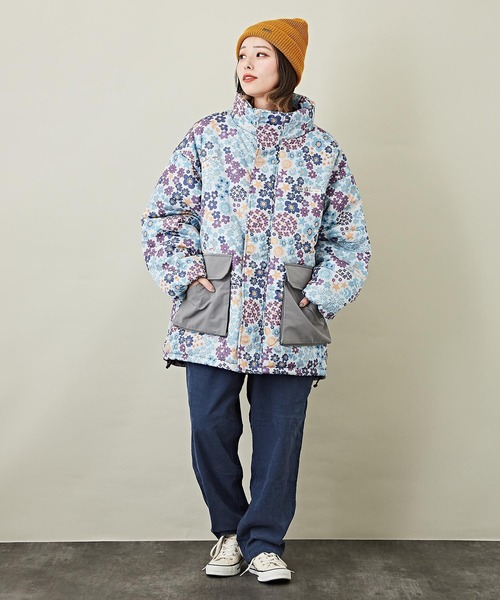 CUBE SUGAR(キューブシュガー)の「総柄中綿スタンドカラージャケット(ダウンジャケット/コート・レディース・ネイビー/グレー・M)」の8枚目の写真