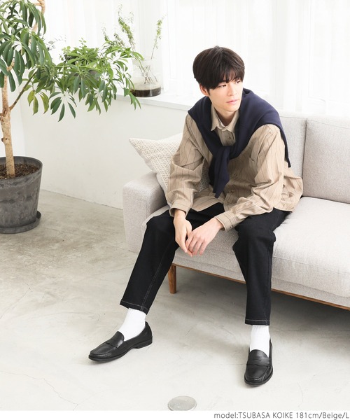 coca(coca)(コカ)の「メンズツイルストライプビッグシルエットシャツ(シャツ/ブラウス・メンズ・ベージュ/チャコールグレー・M/L/XL)」の8枚目の写真