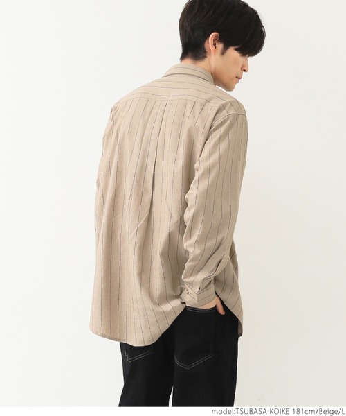 coca(coca)(コカ)の「メンズツイルストライプビッグシルエットシャツ(シャツ/ブラウス・メンズ・ベージュ/チャコールグレー・M/L/XL)」の9枚目の写真