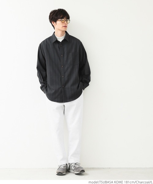 coca(coca)(コカ)の「メンズツイルストライプビッグシルエットシャツ(シャツ/ブラウス・メンズ・ベージュ/チャコールグレー・M/L/XL)」の3枚目の写真