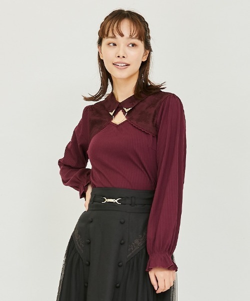 axes femme（アクシーズファム）の「カットワークデザインＰＯ（Tシャツ/カットソー・レディース・ブラック/ワイン/キナリ・FREE）」の3枚目の写真