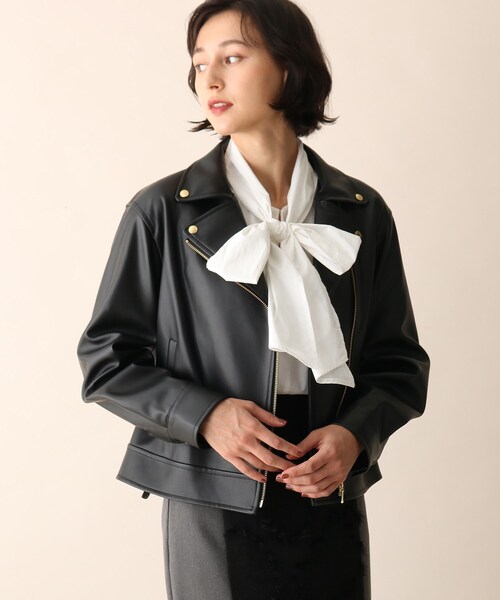 OPAQUE.CLIP（オペークドットクリップ）の「◆フェイクレザーライダース（ライダースジャケット・レディース・ブラック・38）」の2枚目の写真
