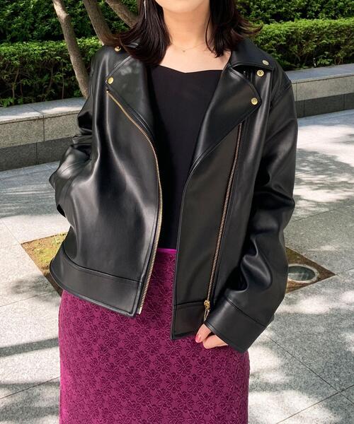 OPAQUE.CLIP（オペークドットクリップ）の「◆フェイクレザーライダース（ライダースジャケット・レディース・ブラック・38）」の8枚目の写真