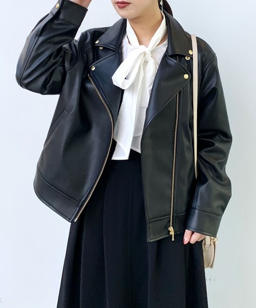 OPAQUE.CLIP（オペークドットクリップ）の「◆フェイクレザーライダース（ライダースジャケット・レディース・ブラック・38）」の13枚目の写真