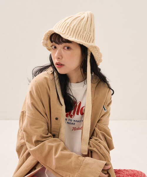 FREAK'S STORE(フリークスストア)の「リボン付きニットチューリップハット(ハット・レディース・ブラック/オフホワイト・ONE SIZE)」の3枚目の写真