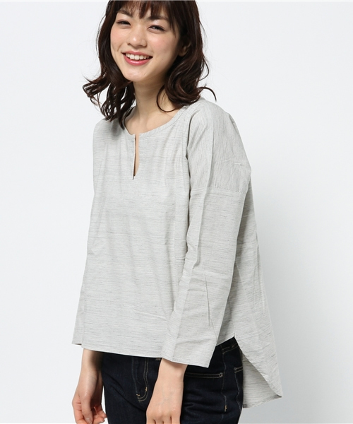 CIAOPANIC（チャオパニック）の「【Ciaopanic】　杢オックスBL（シャツ/ブラウス・レディース・オフホワイト/ライトグレー・FREE）」の2枚目の写真