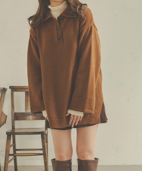 Ambre Neige(アンブルネージュ)の「ビッグポロニット/【WEB/EC限定商品】(ニット/セーター・レディース・アイボリー/ダークブラウン/ベージュ・FREE)」の10枚目の写真