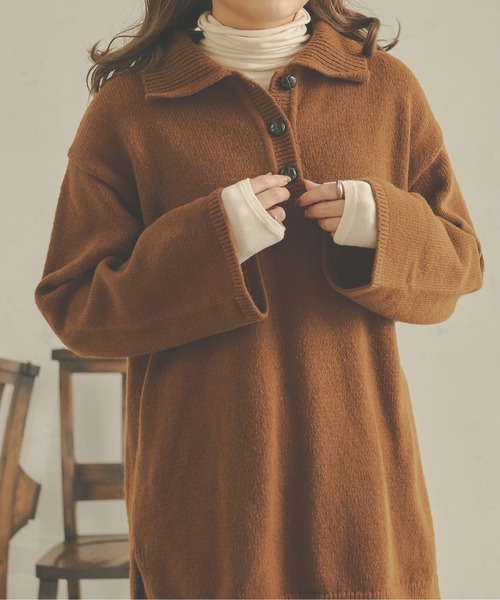 Ambre Neige(アンブルネージュ)の「ビッグポロニット/【WEB/EC限定商品】(ニット/セーター・レディース・アイボリー/ダークブラウン/ベージュ・FREE)」の11枚目の写真