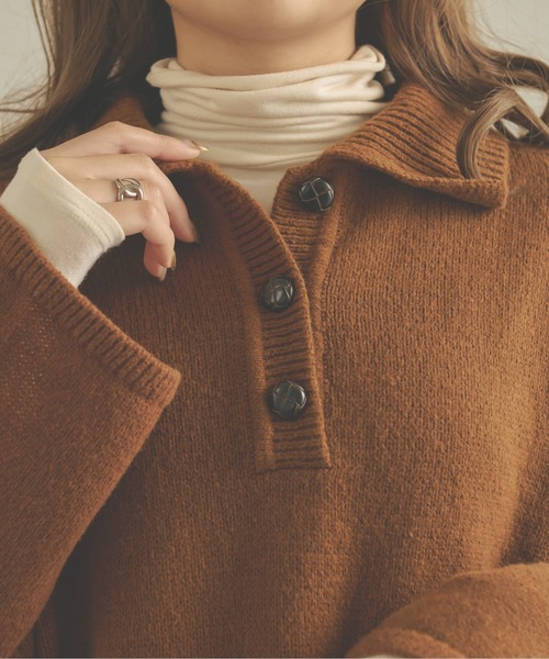 Ambre Neige(アンブルネージュ)の「ビッグポロニット/【WEB/EC限定商品】(ニット/セーター・レディース・アイボリー/ダークブラウン/ベージュ・FREE)」の12枚目の写真
