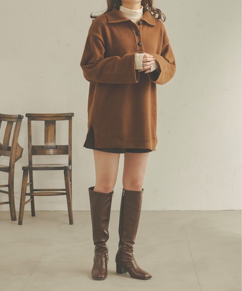 Ambre Neige(アンブルネージュ)の「ビッグポロニット/【WEB/EC限定商品】(ニット/セーター・レディース・アイボリー/ダークブラウン/ベージュ・FREE)」の13枚目の写真