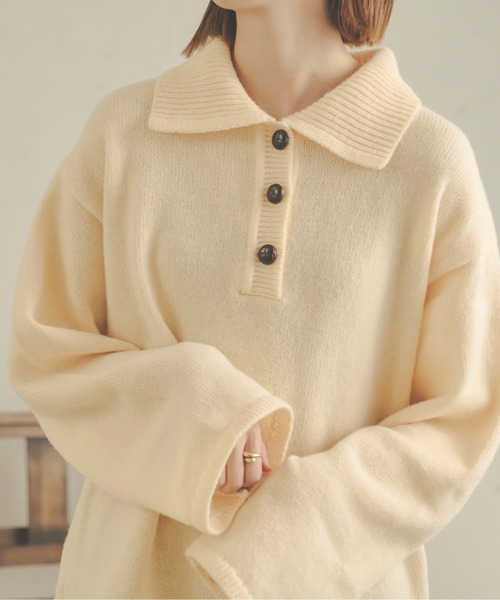 Ambre Neige(アンブルネージュ)の「ビッグポロニット/【WEB/EC限定商品】(ニット/セーター・レディース・アイボリー/ダークブラウン/ベージュ・FREE)」の7枚目の写真