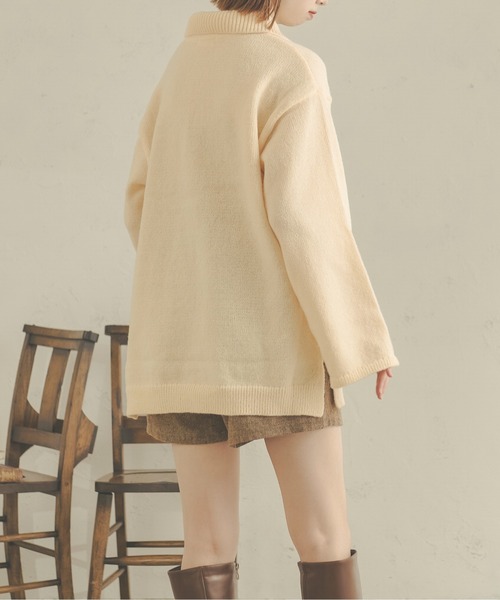 Ambre Neige(アンブルネージュ)の「ビッグポロニット/【WEB/EC限定商品】(ニット/セーター・レディース・アイボリー/ダークブラウン/ベージュ・FREE)」の8枚目の写真