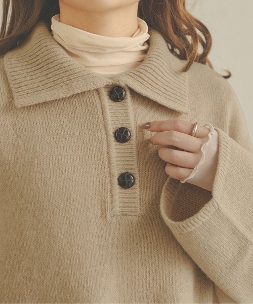 Ambre Neige(アンブルネージュ)の「ビッグポロニット/【WEB/EC限定商品】(ニット/セーター・レディース・アイボリー/ダークブラウン/ベージュ・FREE)」の17枚目の写真